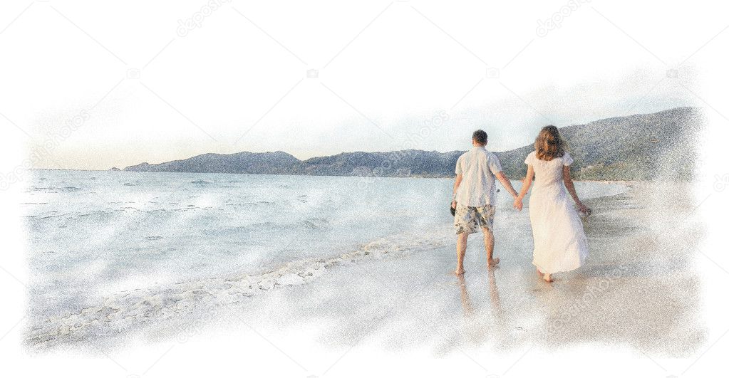 Couple walking on the beach