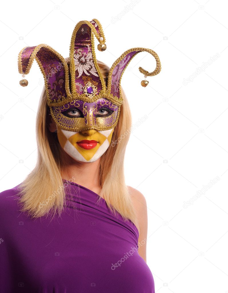 Woman in violet carnival mask