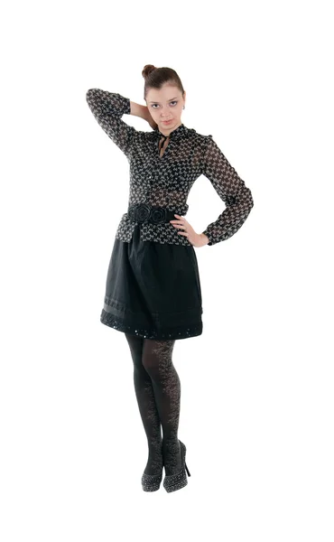 Elegantní dívka v černých šatech — Stock fotografie