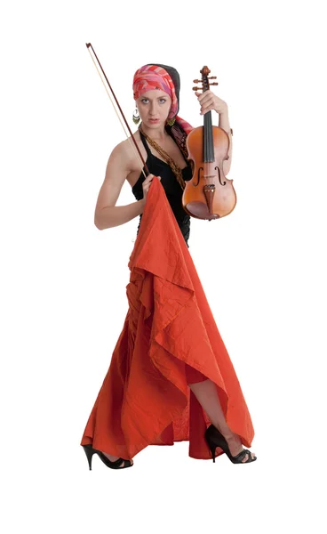 有一把小提琴的女孩 — 图库照片