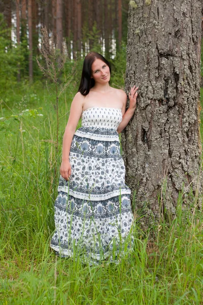 Dívka u borovice — Stock fotografie