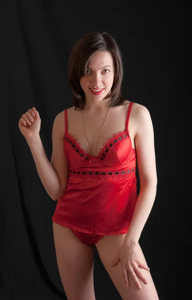Meisje in rood ondergoed — Stockfoto