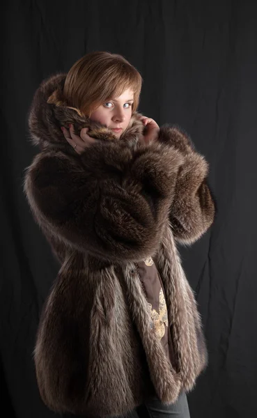Portrait in fur coat — Stock Photo, Image