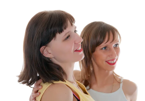 Porträtt av två glada flickor — Stockfoto