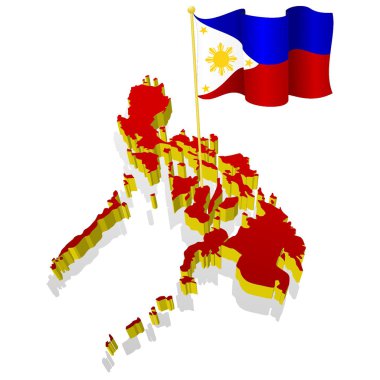 three-dimensional image map of Philippines with the national fla clipart