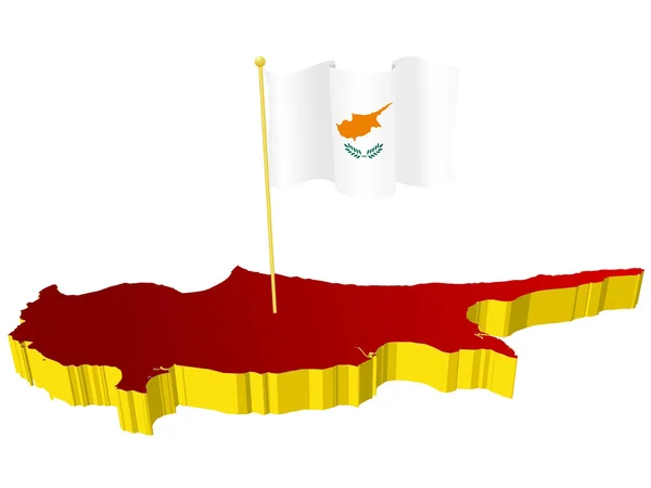 Dreidimensionale Landkarte von Zypern mit der Nationalflagge — Stockvektor