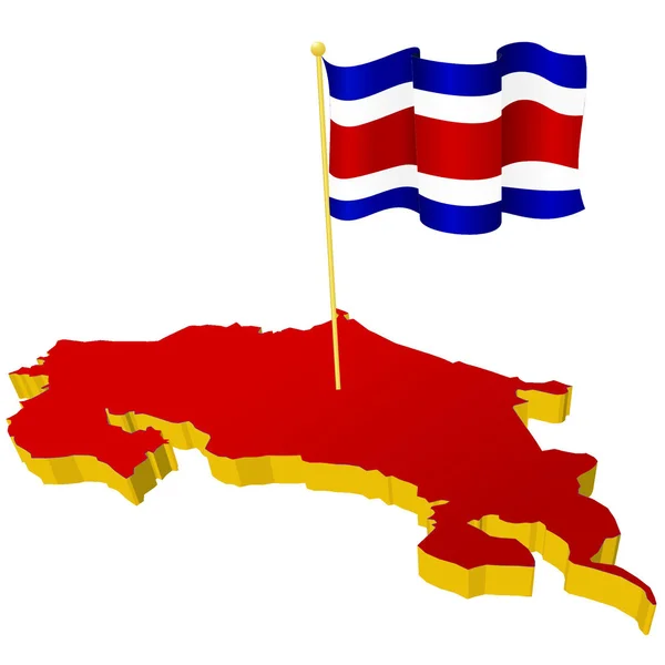 Trojrozměrná obrázková mapa Kostariky s národní vlajkou — Stockový vektor