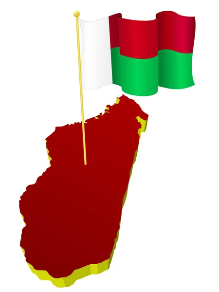 Mapa de imágenes tridimensional de Madagascar con la bandera nacional — Vector de stock