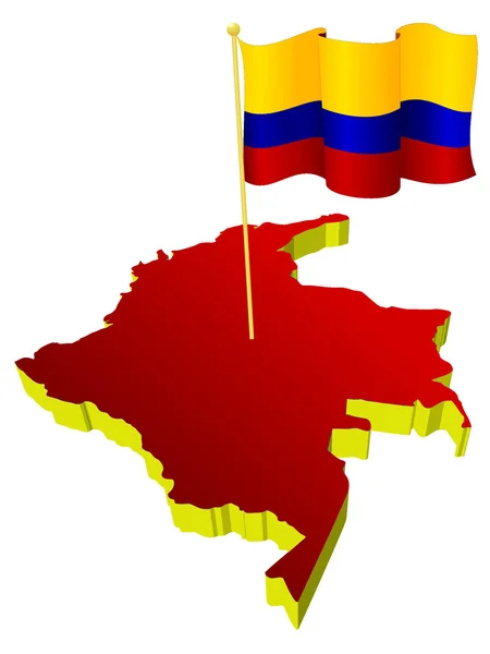 Dreidimensionale Landkarte Kolumbiens mit der Nationalflagge — Stockvektor