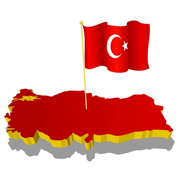 Peta gambar tiga dimensi Turki dengan bendera nasional - Stok Vektor