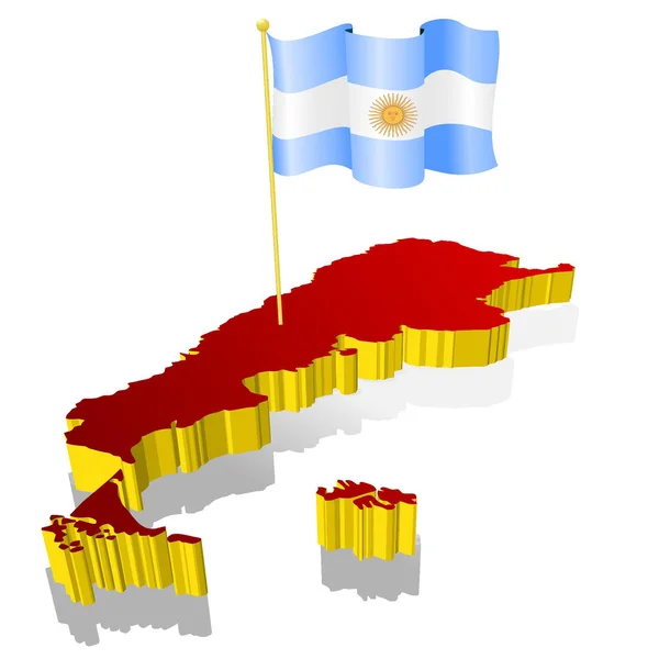 Mapa de imagen tridimensional de Argentina con la bandera nacional — Vector de stock
