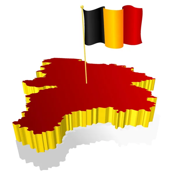 Mapa de imagen tridimensional de Bélgica con la bandera nacional — Vector de stock