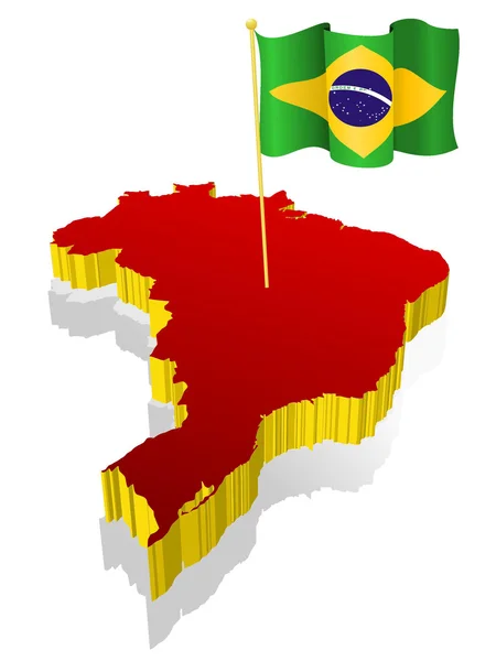 Three-dimensional image map of Brazil with the national flag — Stock Vector