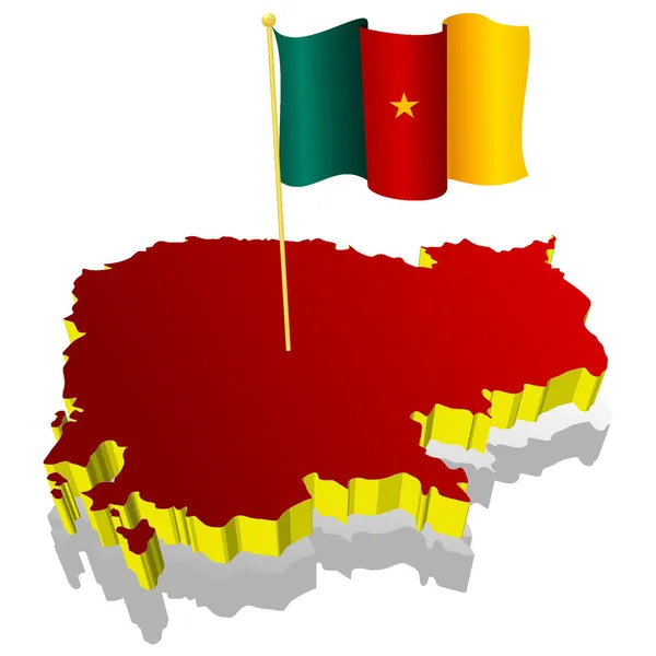 Trójwymiarowa mapa Kamerunu z flagą narodową — Wektor stockowy