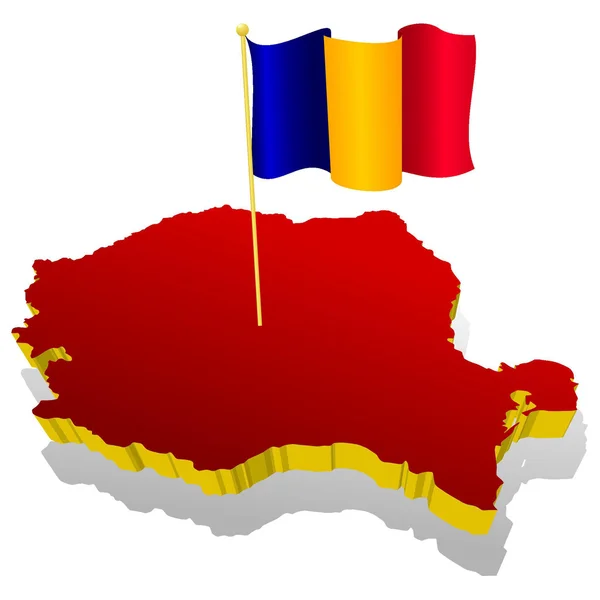 Driedimensionale beeldkaart van Roemenië met de nationale vlag — Stockvector
