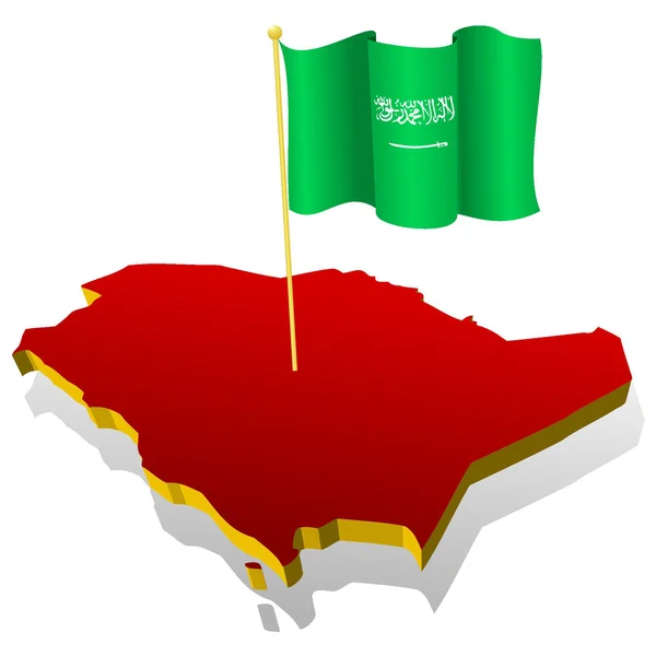 Suudi Arabistan'ın üç boyutlu görüntü Haritası ile ulusal fl — Stok Vektör