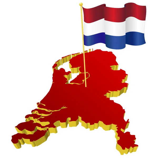 Three-dimensional image map of Netherlands with the national fla — Stock Vector
