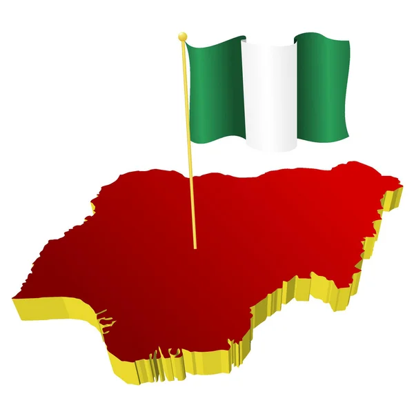 Trojrozměrná obrázková mapa Nigérie s národní vlajkou — Stockový vektor