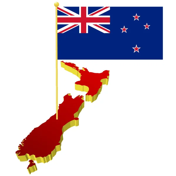 Carte-image tridimensionnelle de la Nouvelle-Zélande avec la fla nationale — Image vectorielle