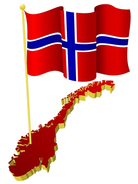 Trojrozměrná obrázková mapa Norska s národní vlajkou — Stockový vektor