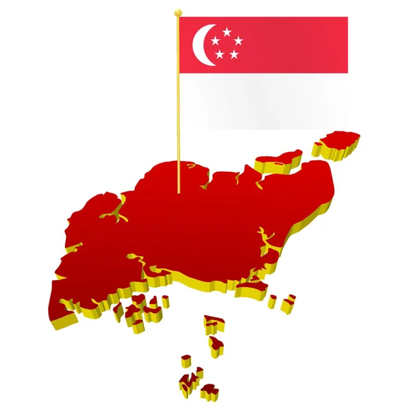 Three-dimensional image map of Singapore with the national flag — Stock Vector