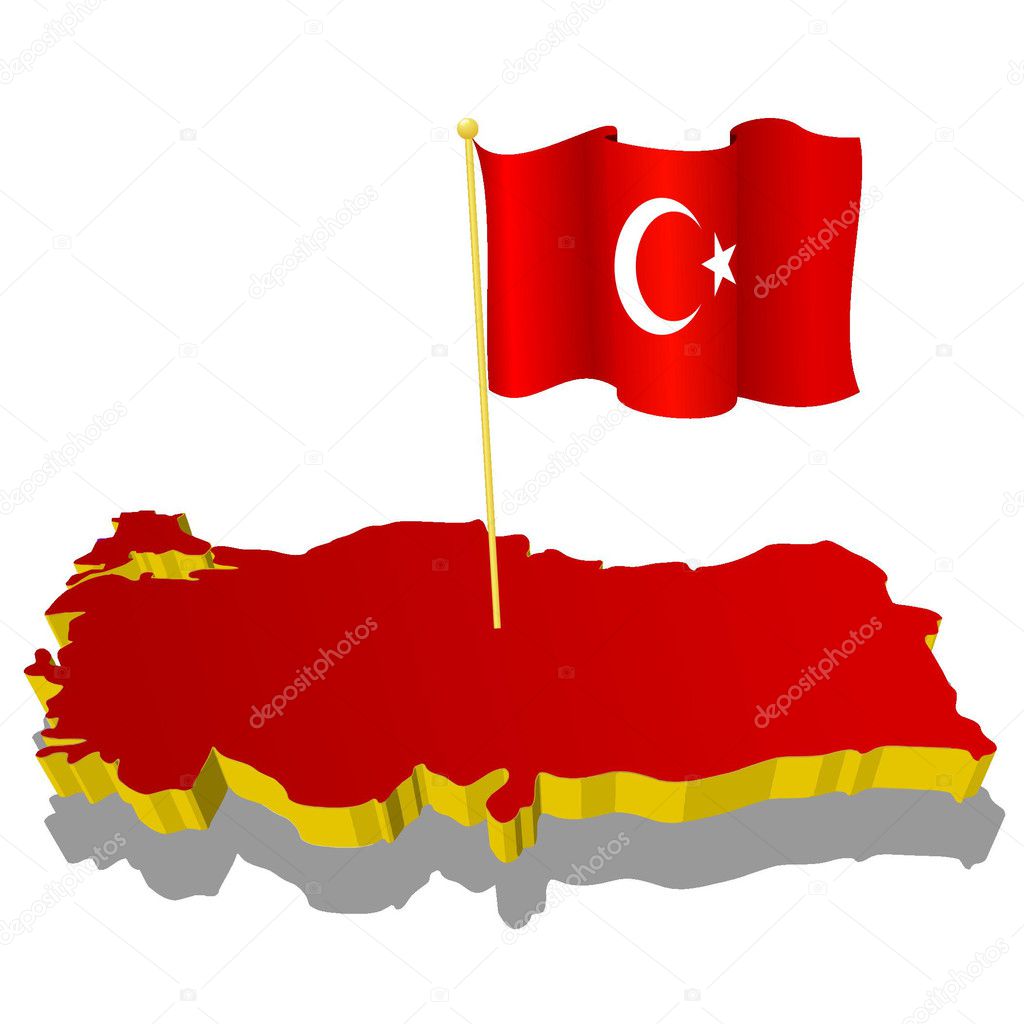 Törökország háromdimenziós képtérképe a nemzeti zászlóval ...