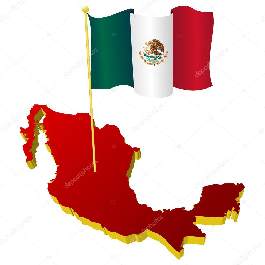 three-dimensional image map of Mexico with the national flag