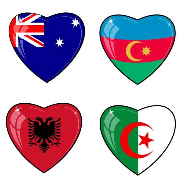 Conjunto de imágenes vectoriales de corazones con las banderas de Australia, Azer — Vector de stock