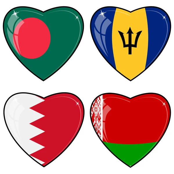 Conjunto de imágenes vectoriales de corazones con las banderas de Bangladesh, Bar — Vector de stock