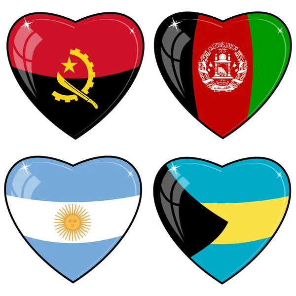 Conjunto de imágenes vectoriales de corazones con las banderas de Afganistán, An — Vector de stock