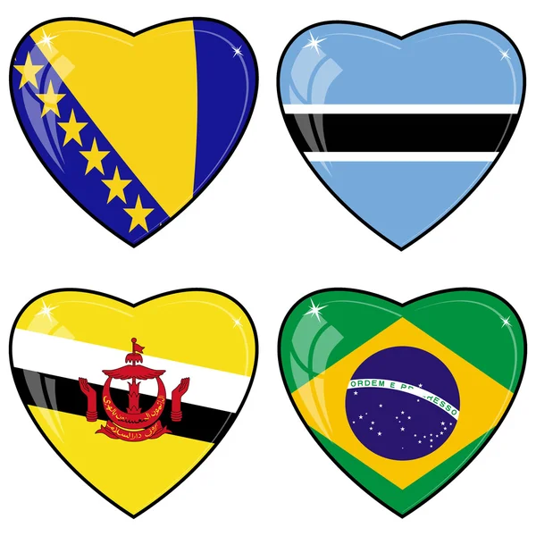 Conjunto de imágenes de vector de corazones con las banderas de bosnia y herz — Stockvector