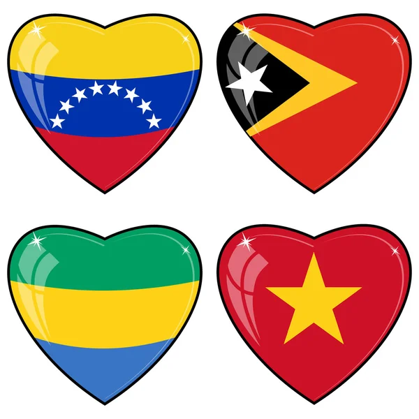 Set of vector images of hearts with the flags of Venezuela, East — Stock Vector
