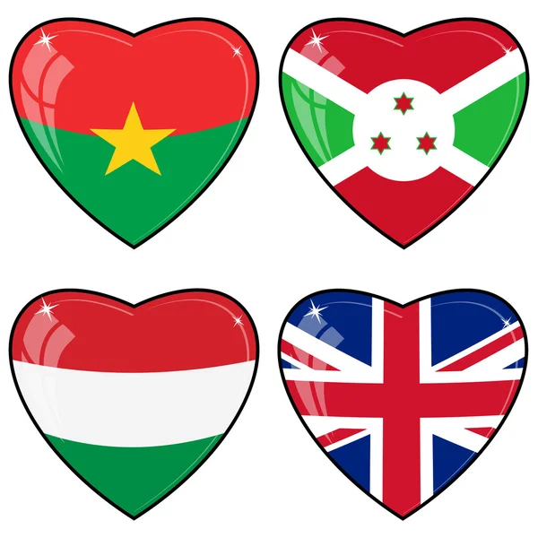 Set of vector images of hearts with the flags of Burkina Faso, G — Stock Vector