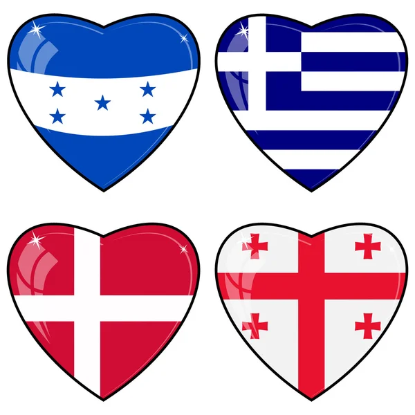 Conjunto de imágenes vectoriales de corazones con las banderas de Honduras, Georg — Vector de stock