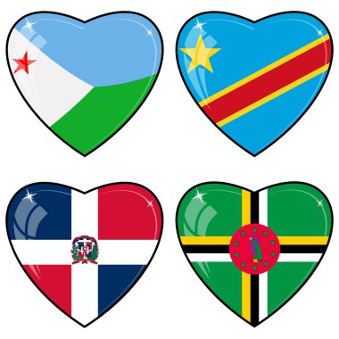 Set of vector images of hearts with the flags of Congo, Djibouti clipart