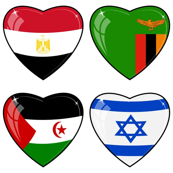 Set of vector images of hearts with the flags of Egypt, Zambia, — Stock Vector