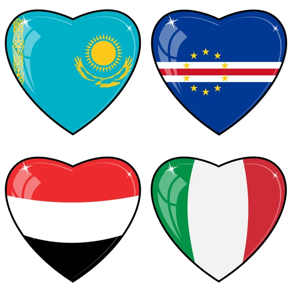 Conjunto de imágenes vectoriales de corazones con las banderas — Vector de stock