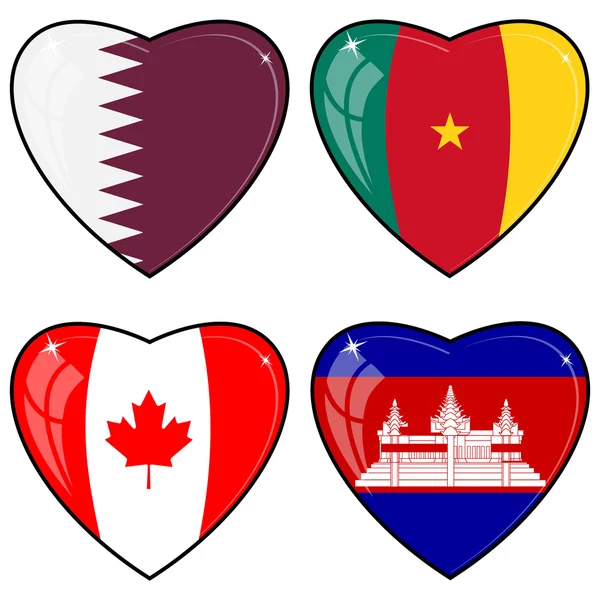 Ensemble d'images vectorielles de cœurs avec les drapeaux du Cambodge, Camer — Image vectorielle