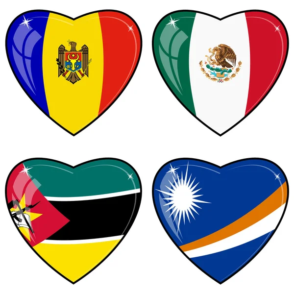 Set of vector images of hearts with the flags of Marshall Island — Stock Vector