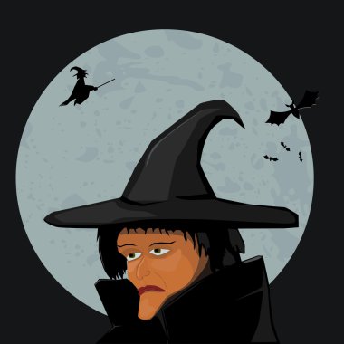 Ay 'ın arka planında bir cadı