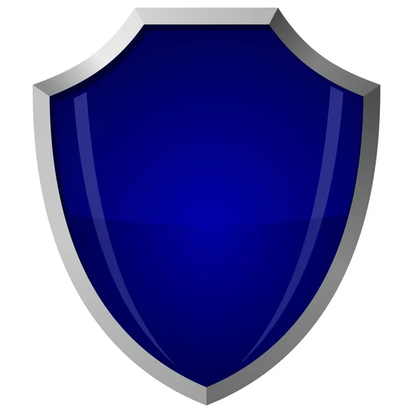 Ilustración vectorial del escudo de vidrio azul en un marco de acero — Vector de stock