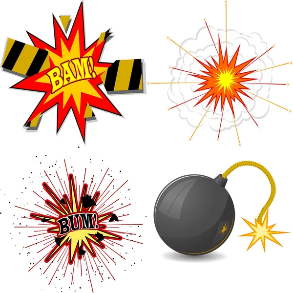 Vector illustration of a set of explosions — Stock Vector