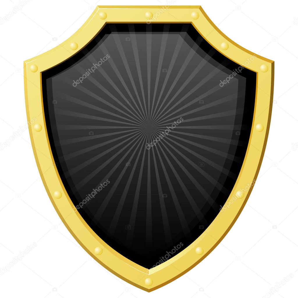 Vector illustration golden shield with a dark background and the