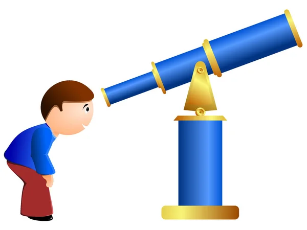 Ilustração vetorial de um menino e um telescópio — Vetor de Stock