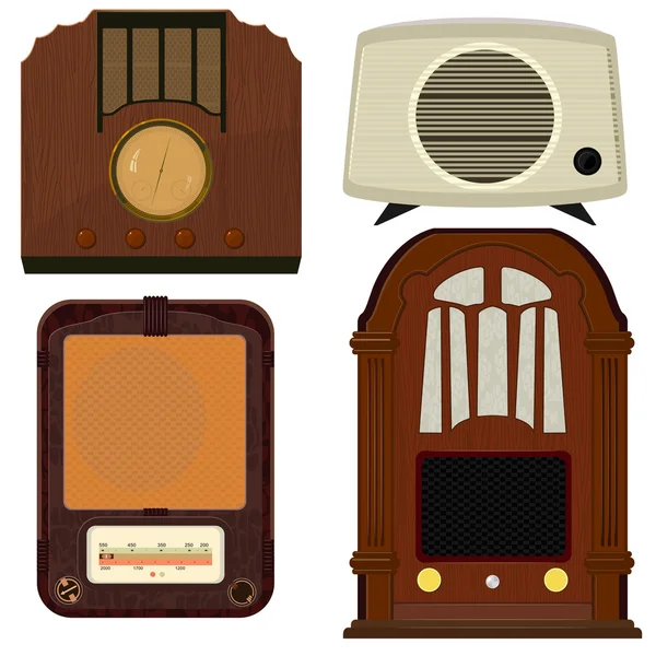 Collection of vector illustrations of old radio — Stock Vector