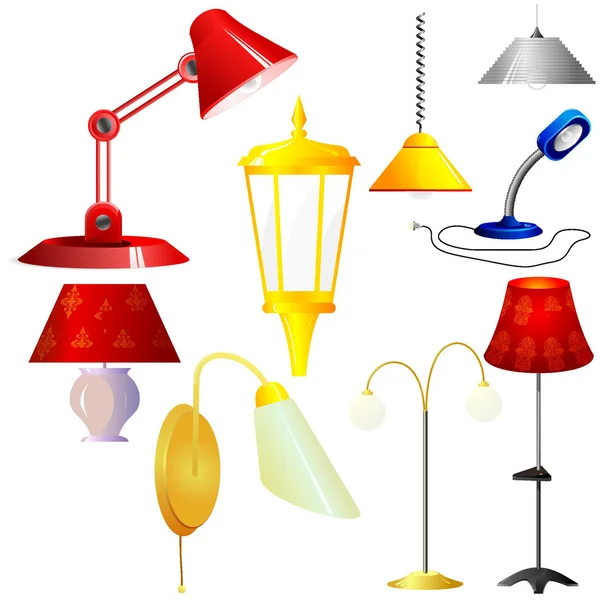 Collection of vector illustrations of lamps — Stock Vector