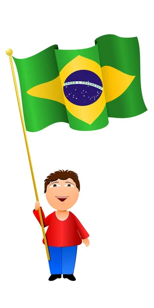 Vektorillustration eines Jungen mit der Flagge Brasiliens — Stockvektor