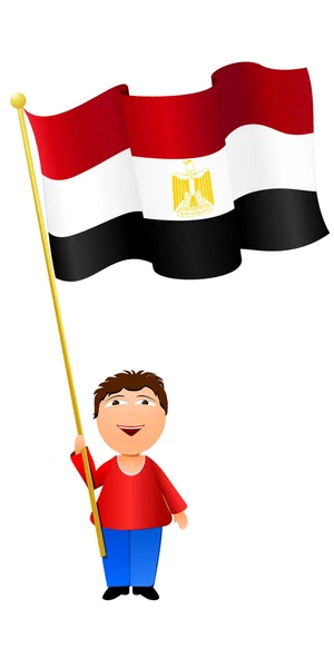 이집트 국기를 들고 있는 소년을 묘 사 한 벡터 그림 — 스톡 벡터