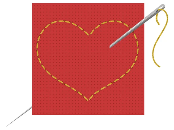 Ilustração vetorial do coração, agulha e fio — Vetor de Stock