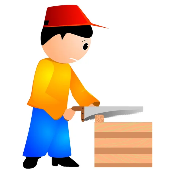 Vector illustration of a carpenter with a chainsaw — Stock Vector